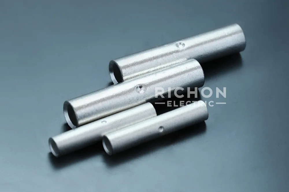 Tinned Copper Connector – Compression Splice with Standard Barrel for Electrical Applications.